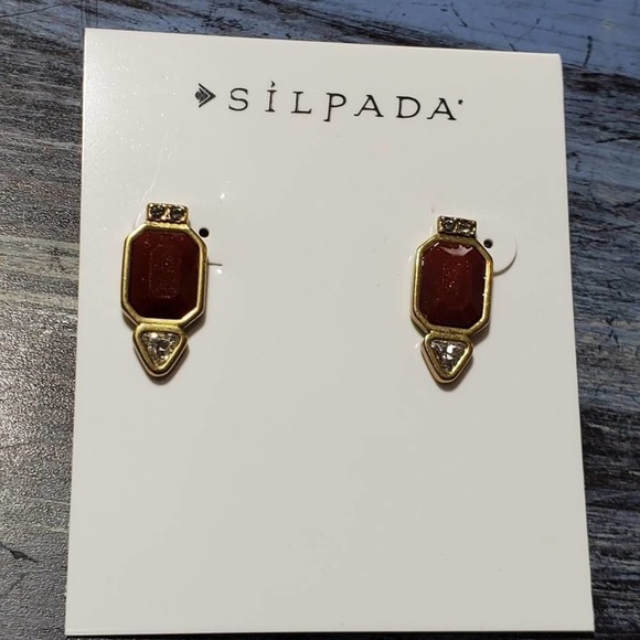 Silpada Mirage gold‎ tone and maroon stud Earrings New - Picture 1 of 3